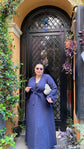 İnce dokuma kumaş cepli kemerli kimono-6075