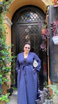 İnce dokuma kumaş cepli kemerli kimono-6075